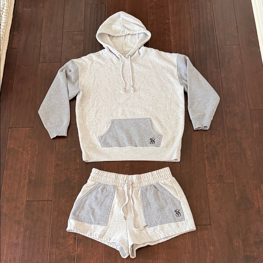 Victoria's Secret Light Gray Cozy Fleece Hoodie & Short set